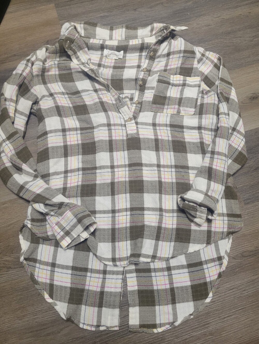 Anthropologie Isadora Button Back Plaid Tunic relaxed-fit plaid popover shirt